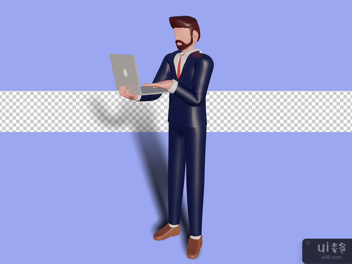 3d male character holding laptop. Psd Premium