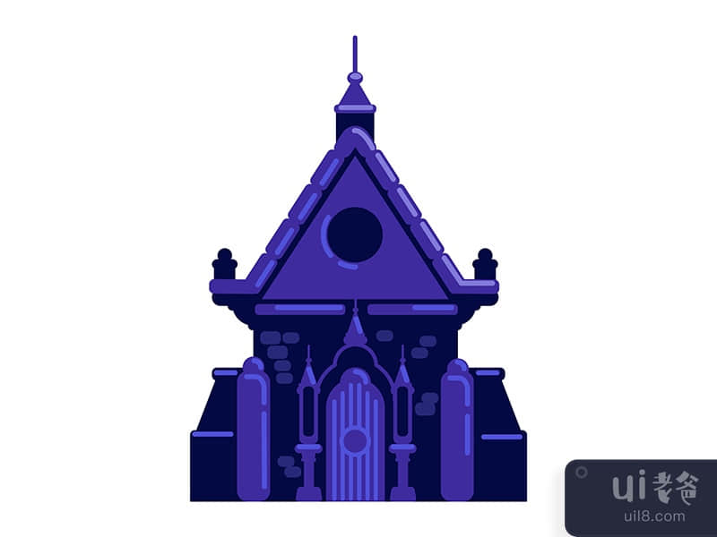 Cemetery gothic chapel semi flat color vector object