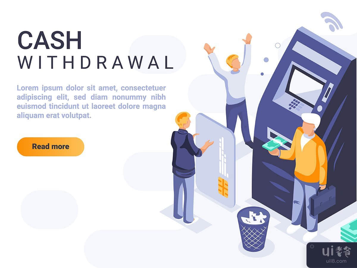 Cash Withdrawal Isometric Header Flat Concept