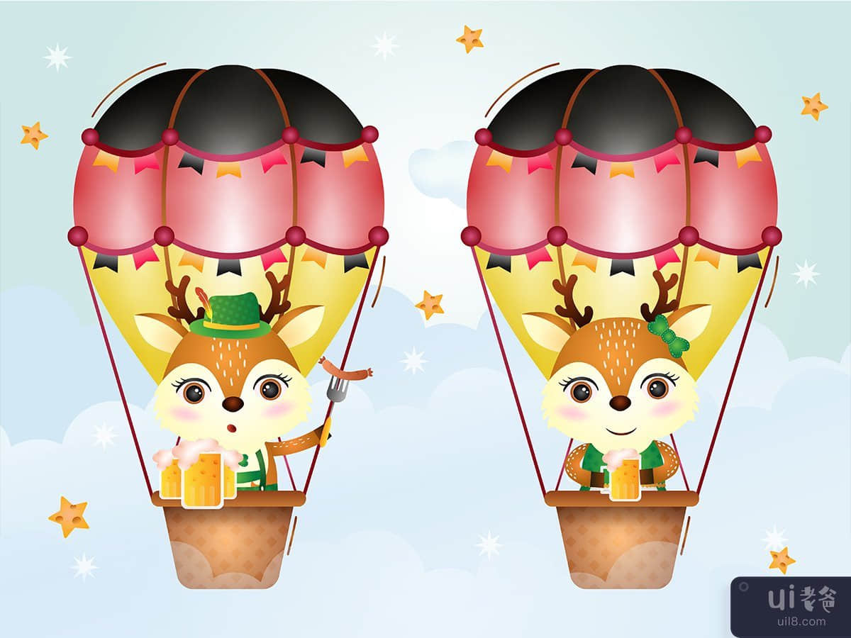与气球十月节的情侣鹿(couple deer with air balloon octoberfest)插图2