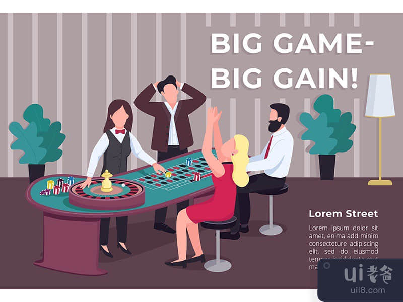 Big game big gain poster flat vector template