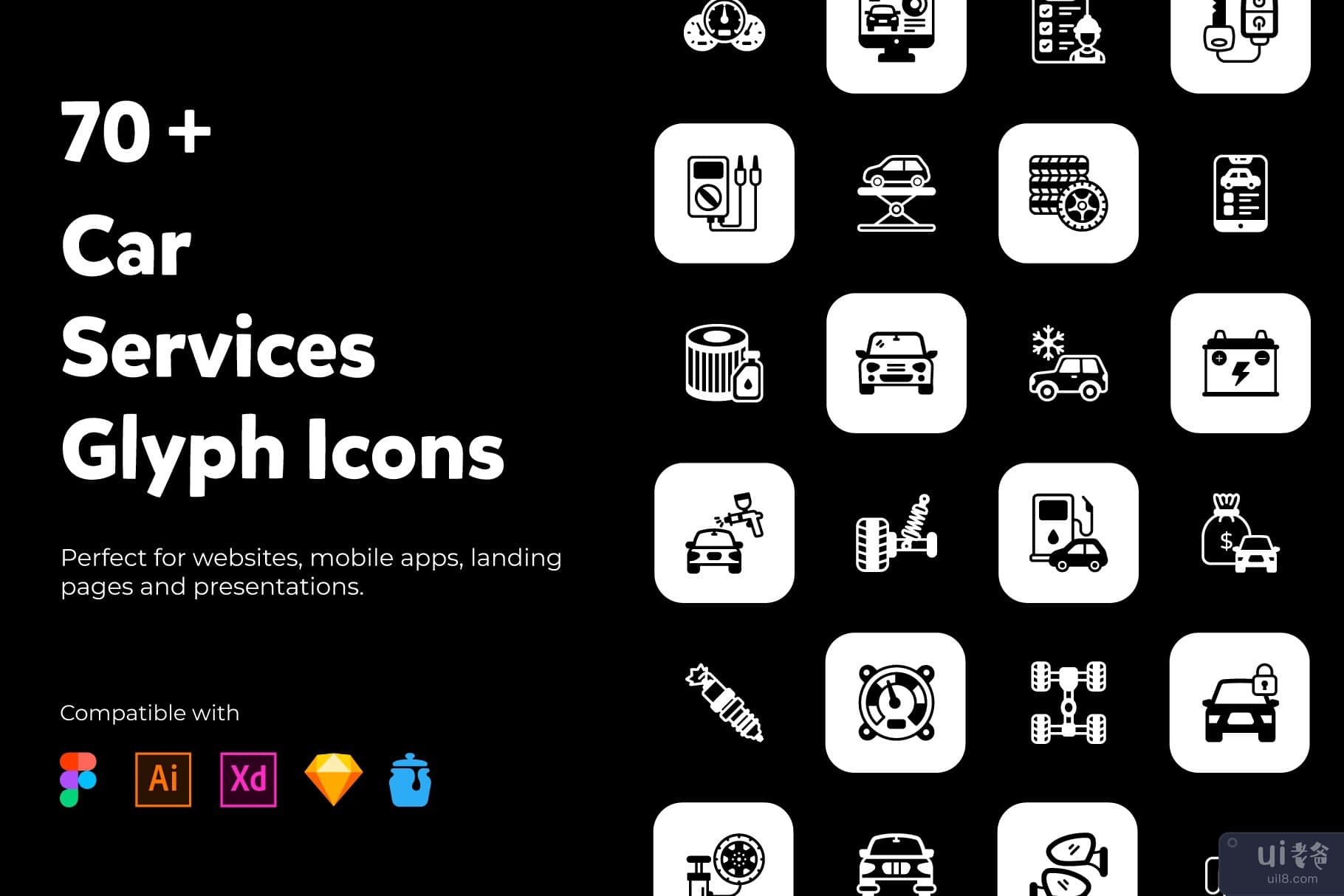 汽车服务固体图标包(Car Services Solid Icons Pack)插图2