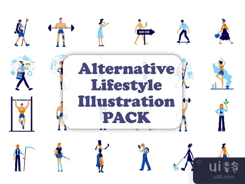 Alternative lifestyle vector 36 characters bundle