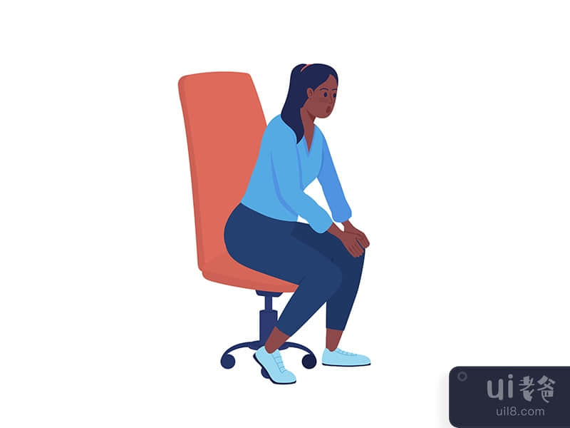 Amazed woman sitting in chair semi flat color vector character