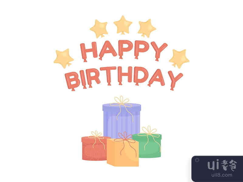 Birthday gifts and presents semi flat color vector object