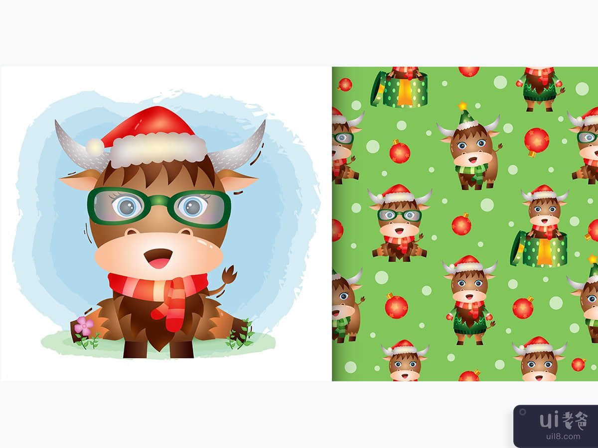a cute buffalo christmas characters collection