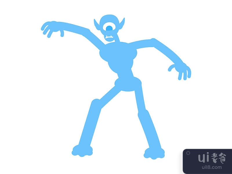 Angry monster with long arms and legs semi flat color vector character