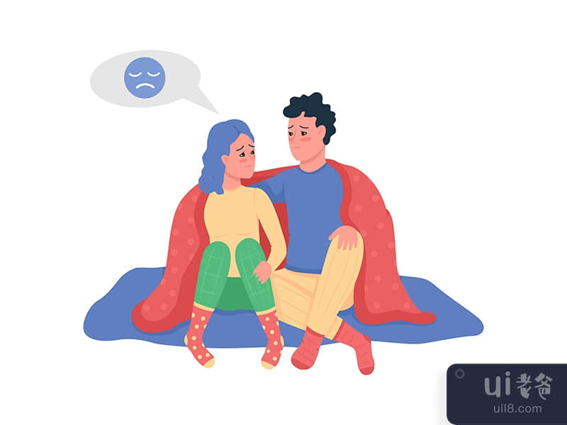 Couple talking about worries semi flat color vector characters