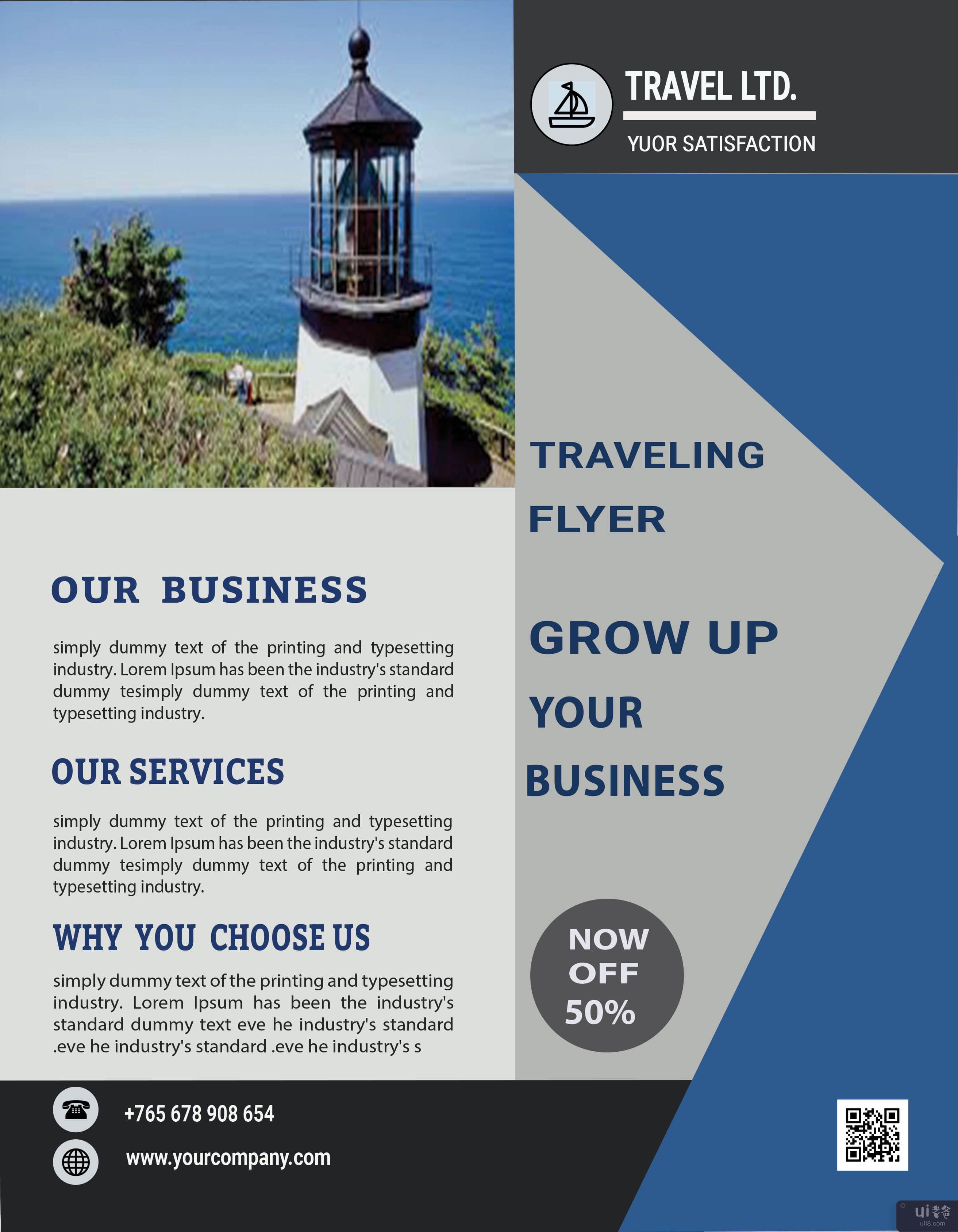 蓝色时尚商务旅行传单模板(Blue stylish Corporate Travel Flyer Template)插图2