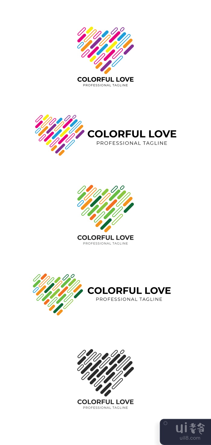 多彩的爱标志 硬心标志(Colorful Love Logo Hard Heart Logo)插图2