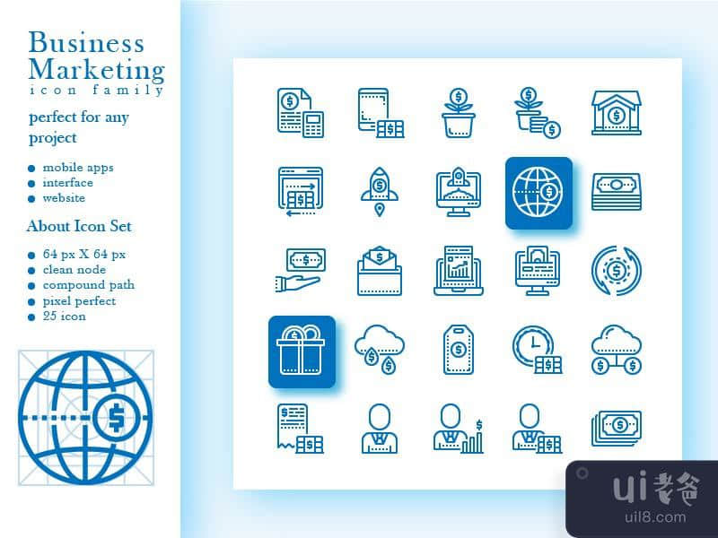 带有样式大纲的商业营销图标(Business Marketing Icon With Style Outline)插图2