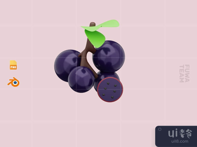 Cute 3D Fruit Illustration Pack - Blackcurrant