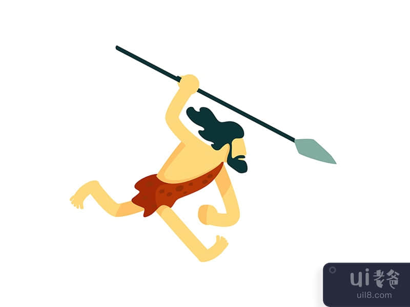 Ancient human with spear semi flat color vector character