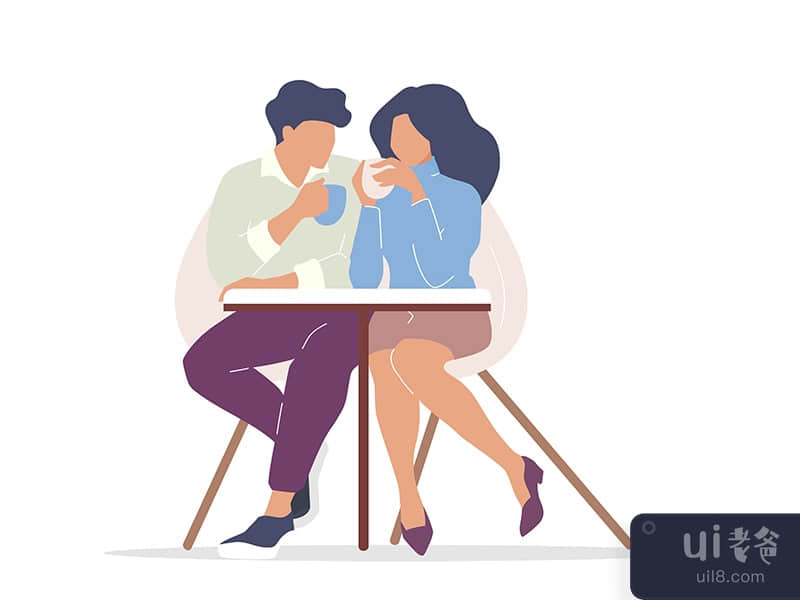 Couple drinking tea flat color vector faceless characters