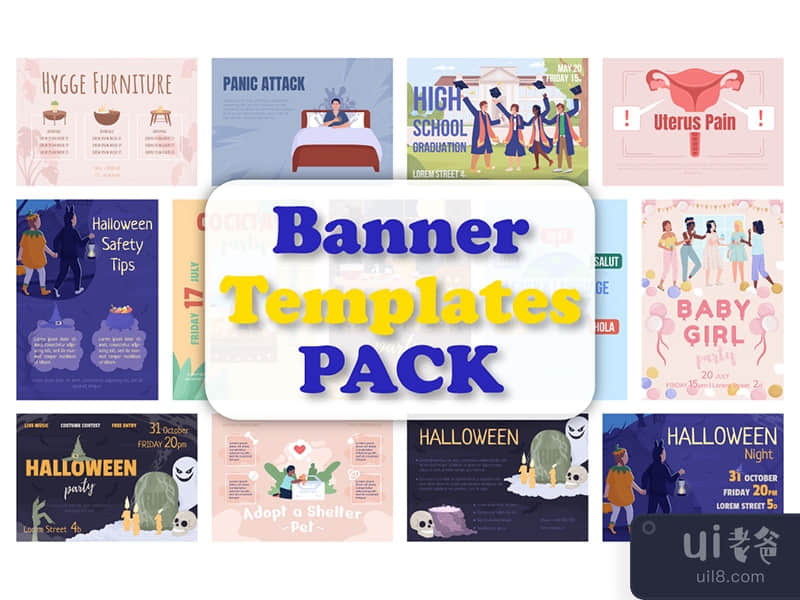 Banner templates color vector bundle