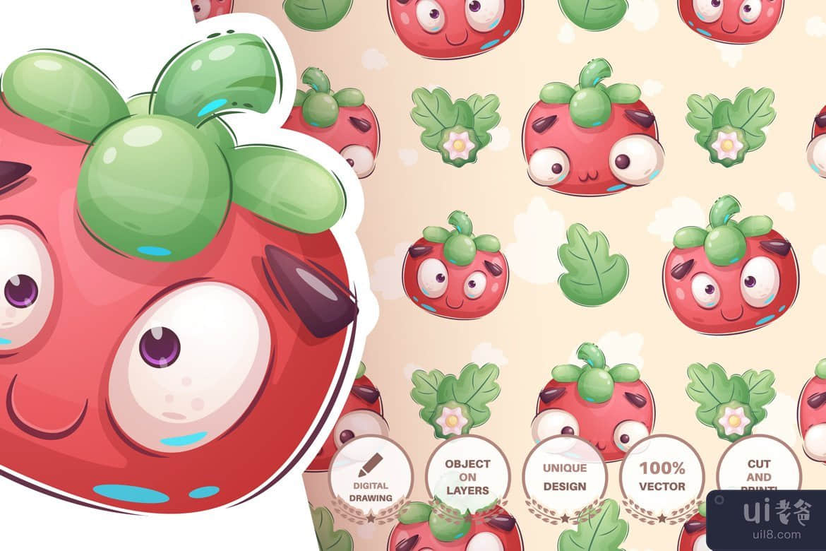 卡通人物搞笑番茄-无缝模式(Cartoon character funny tomato - seamless pattern)插图3