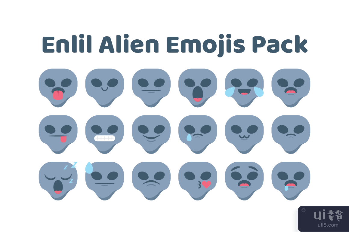 外星人表情图释笑脸图标集矢量包(Alien emoji emoticon smiley icon set vector pack)插图2