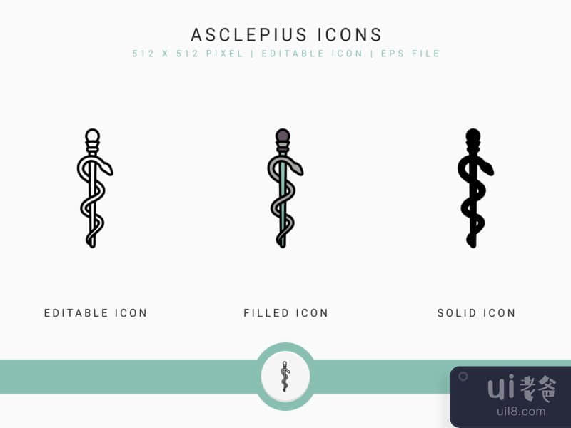 Asclepius icons set vector illustration with solid icon line style