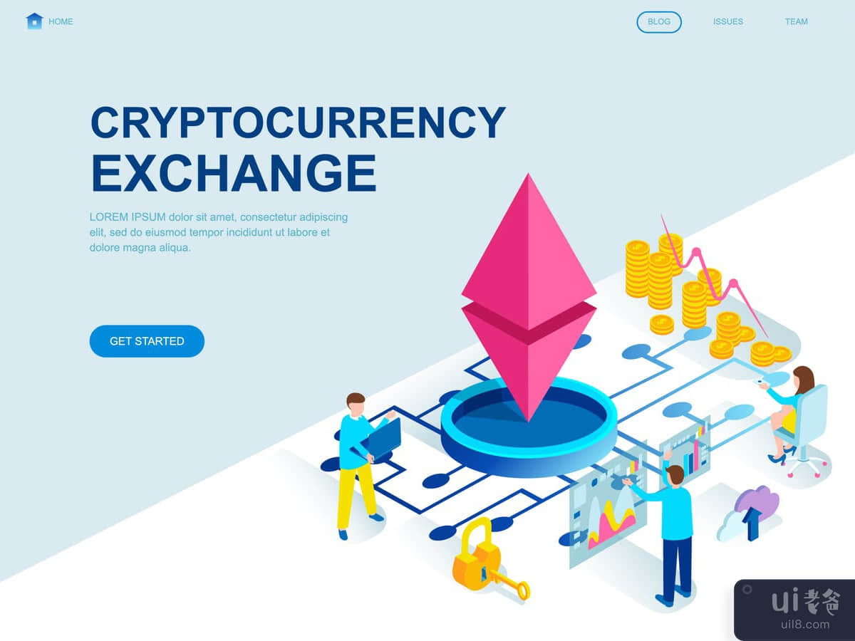 Cryptocurrency Isometric Landing Page Template