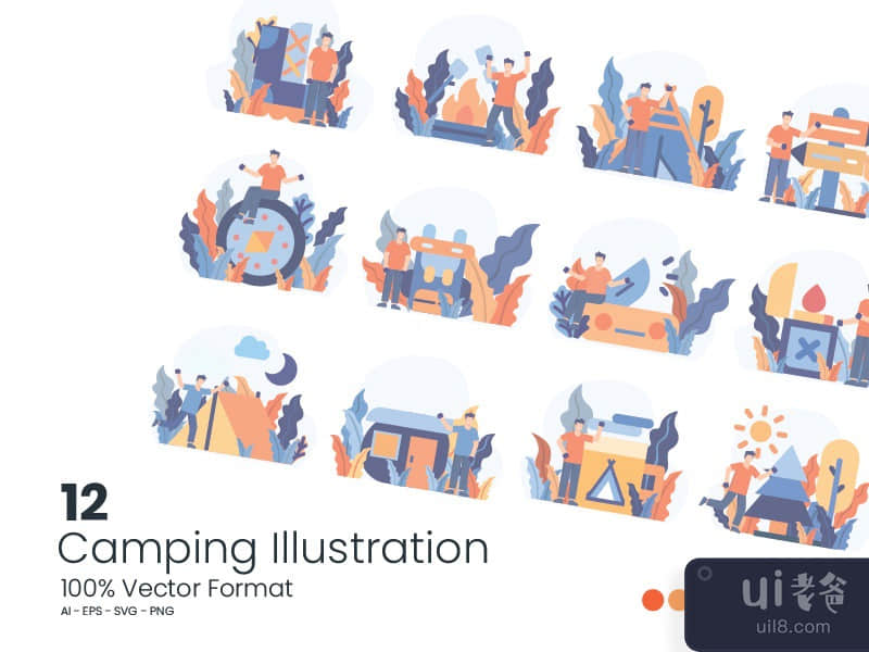 12 Camping Illustration for Landing page 