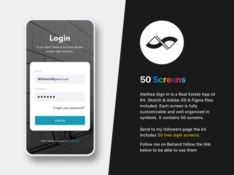 Alethea - Screens Sign In mobile app UI kit