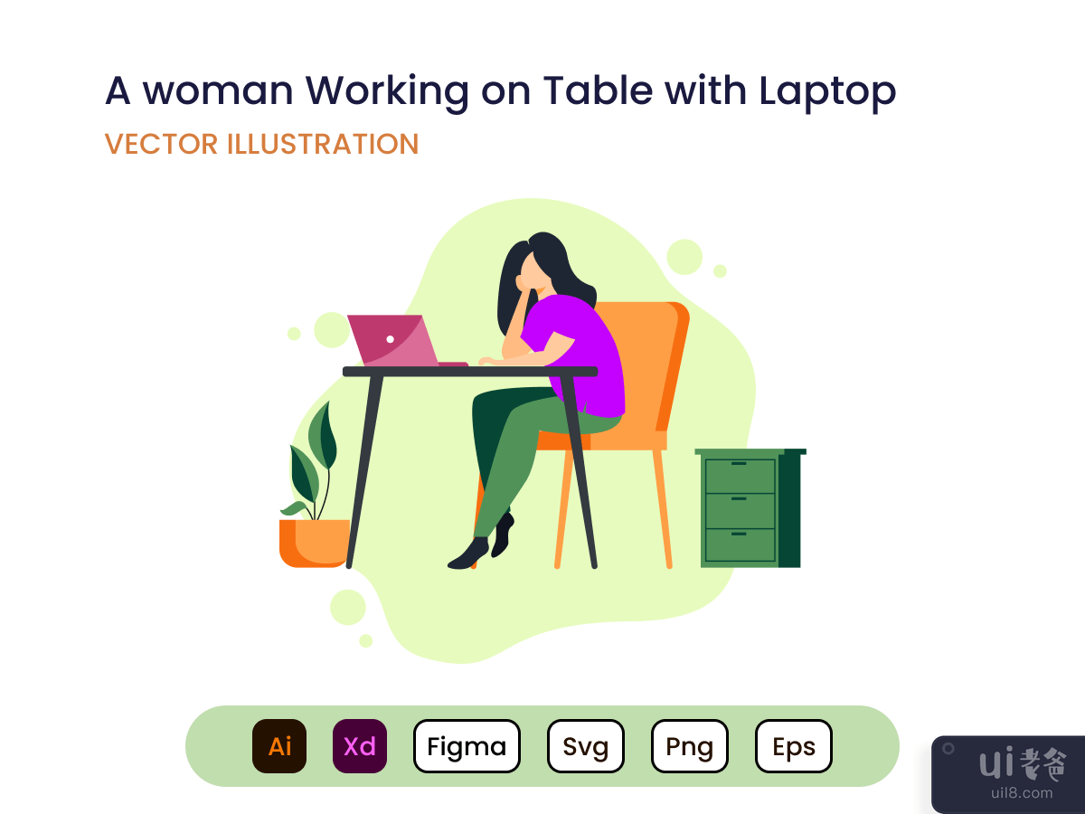 一个女人在桌上使用笔记本电脑(A Woman Working with Laptop on Table)插图2