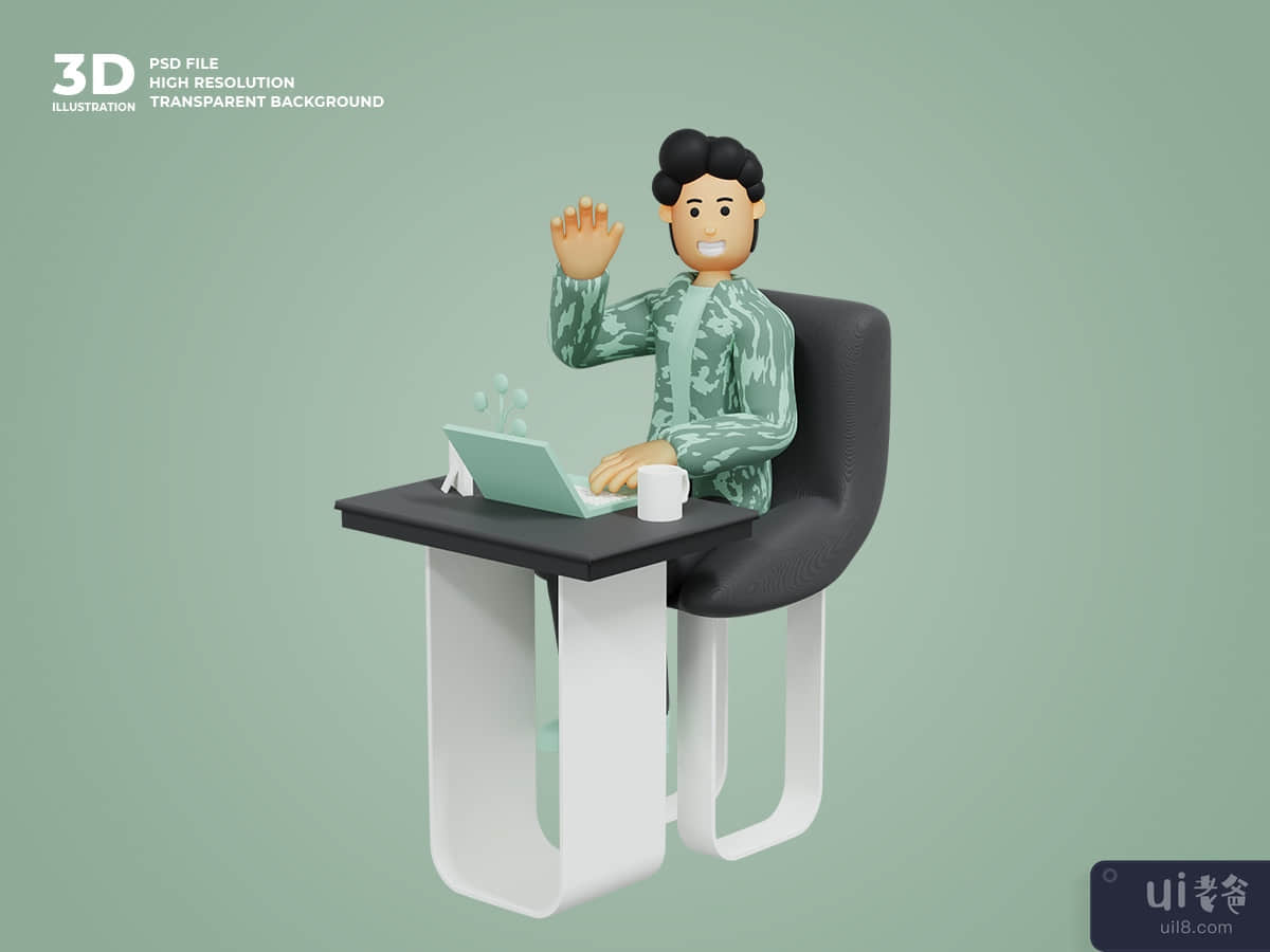 3d male character working using laptop
