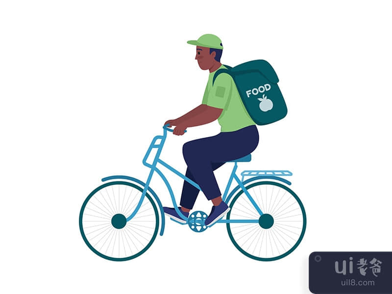 Courier ride on bicycle semi flat color vector character