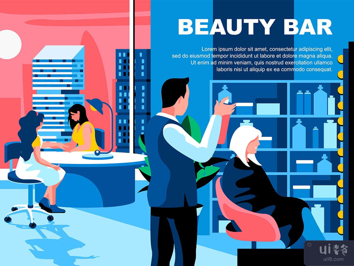 Beauty Salon Flat Concept Landing Page Header