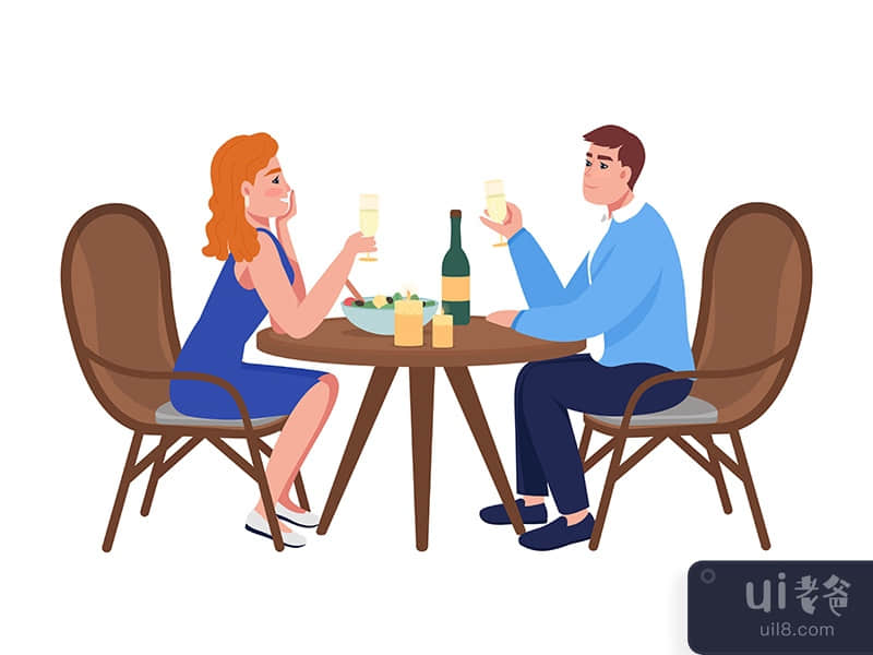 Couple at romantic dinner semi flat color vector characters