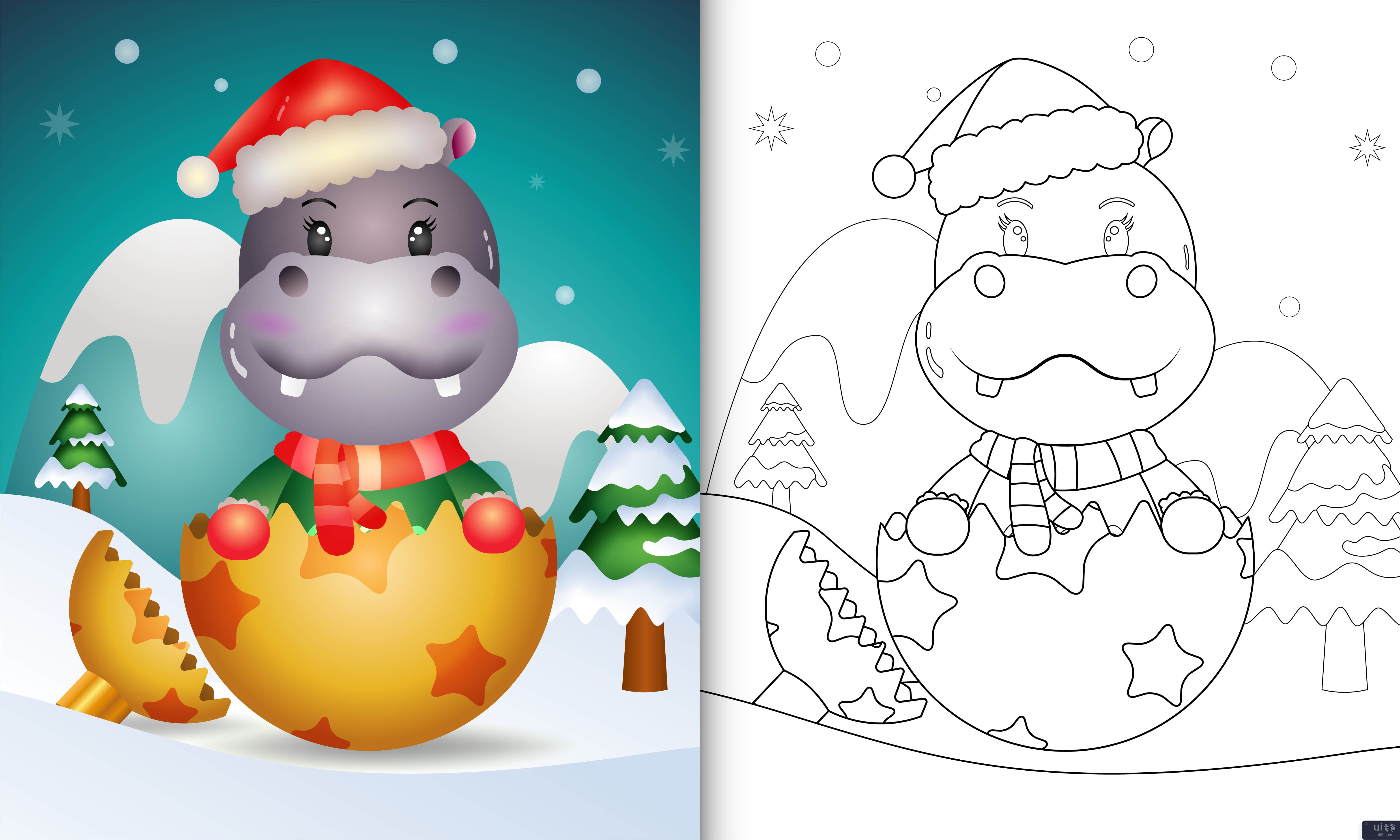 有可爱河马的孩子们的图画书(coloring book for kids with a cute hippo)插图2