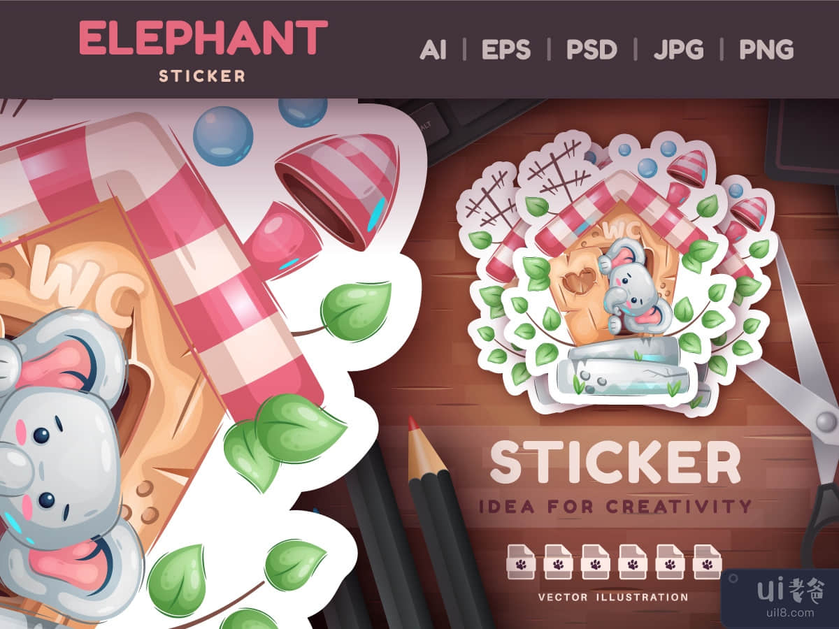 Childish Cartoon Character Elephant Toilet | Pretty Animal Illustration PNG