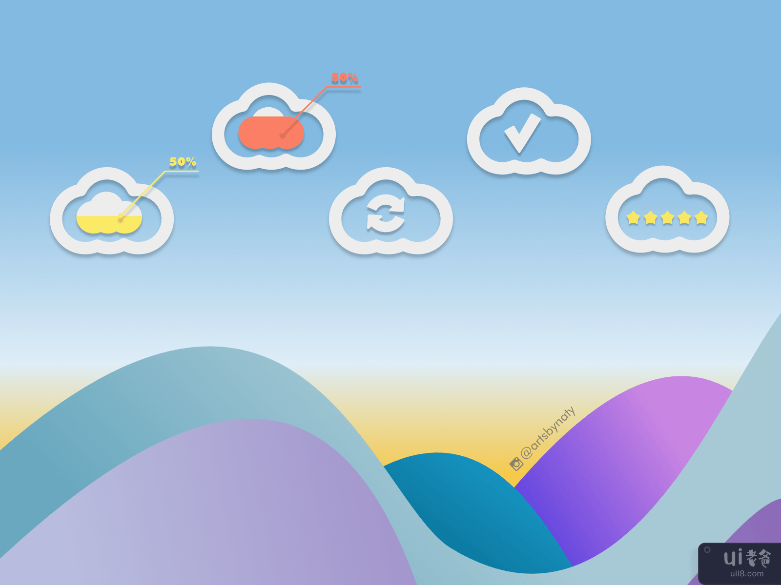 Cloud Elements Kit - 20 个干净的浮云设计。(Cloud Elements Kit - 20 Clean floating clouds design.)插图3