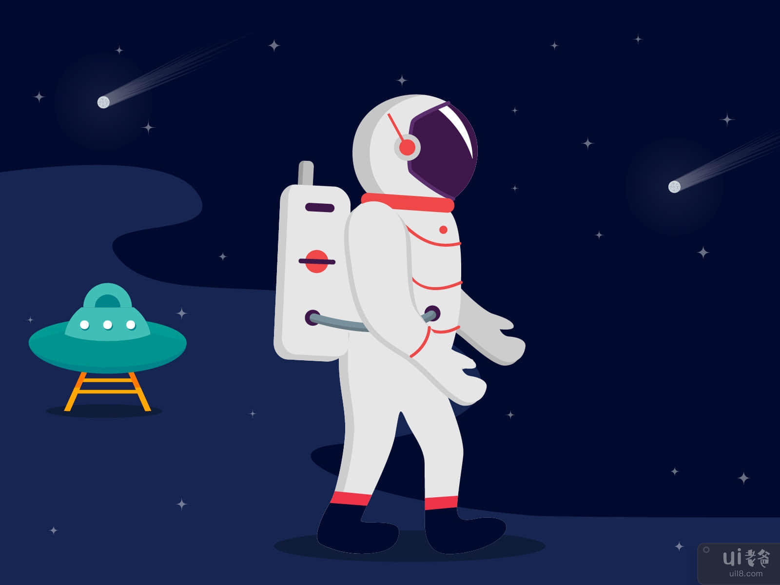 Astronaut Illustration and UFO