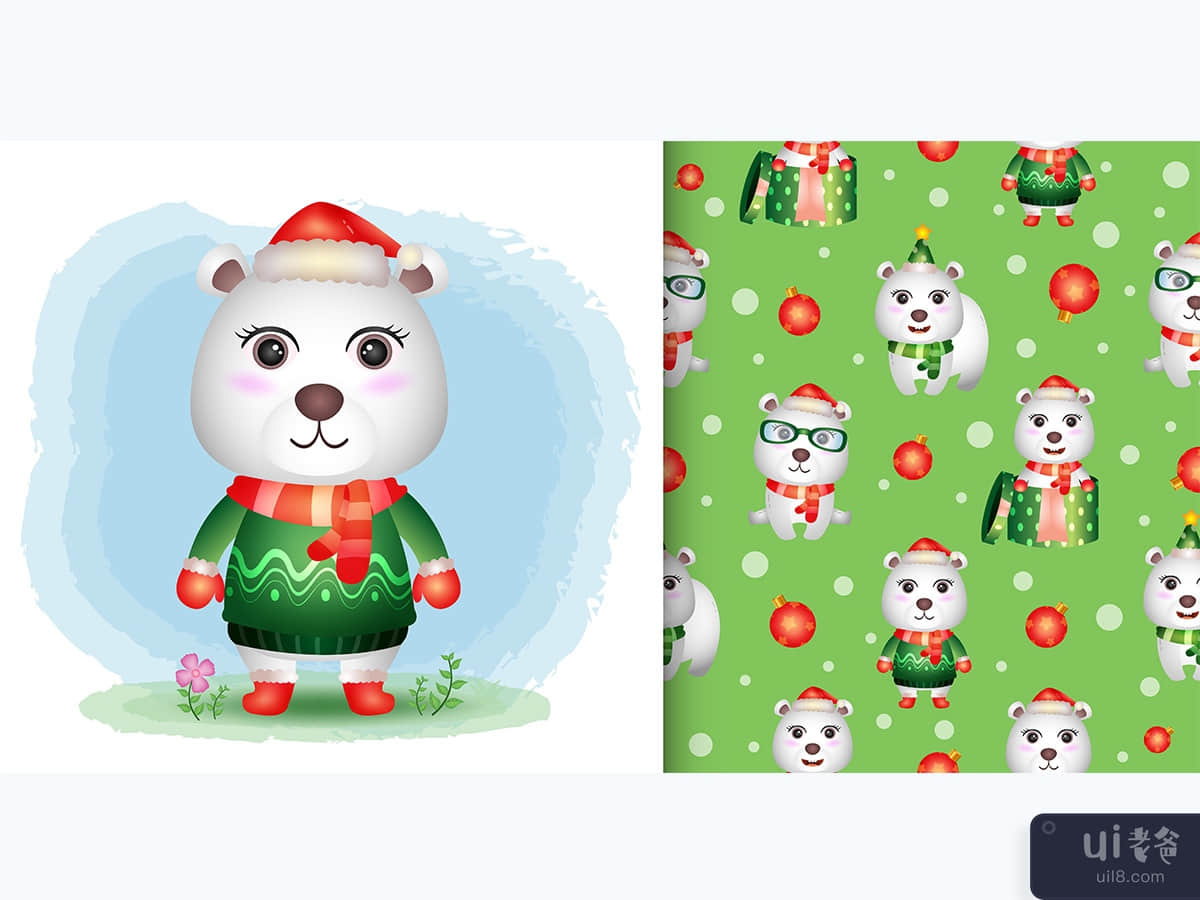 coloring book with a cute polar bear christmas characters
