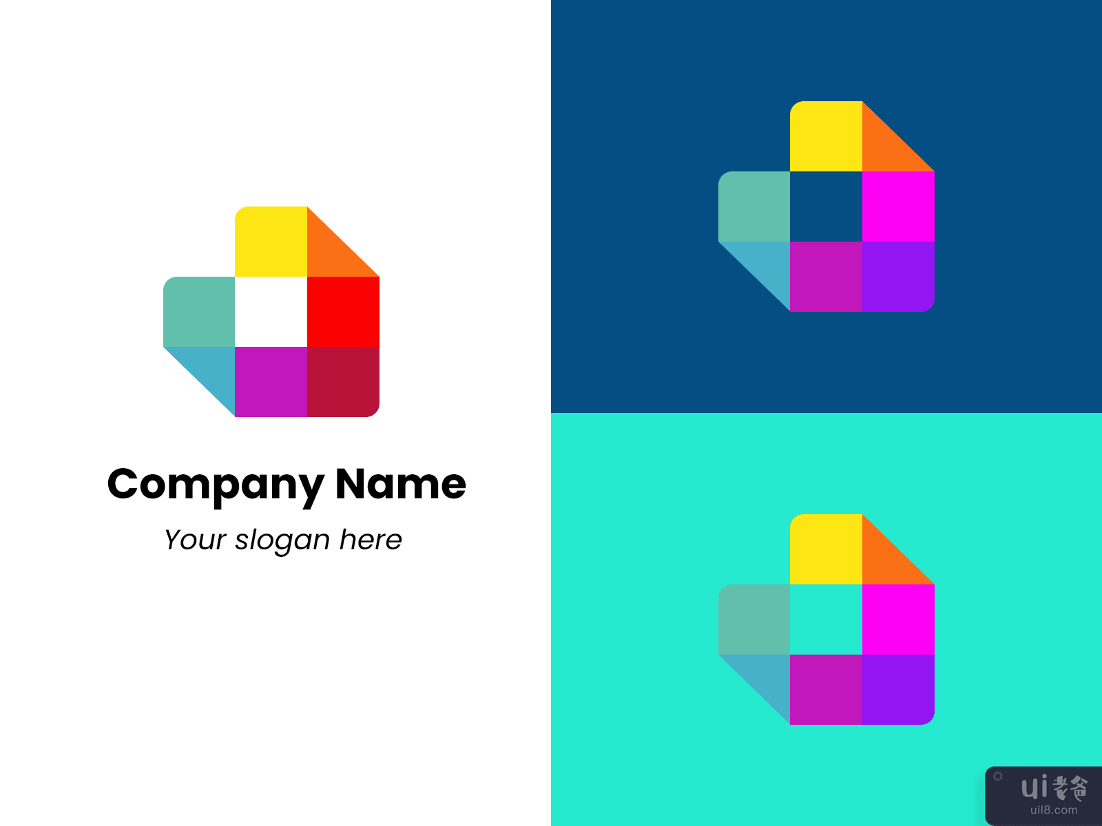 公司设计的抽象商标多彩多姿的正方形(Abstract logo multicolored squares for company design)插图2