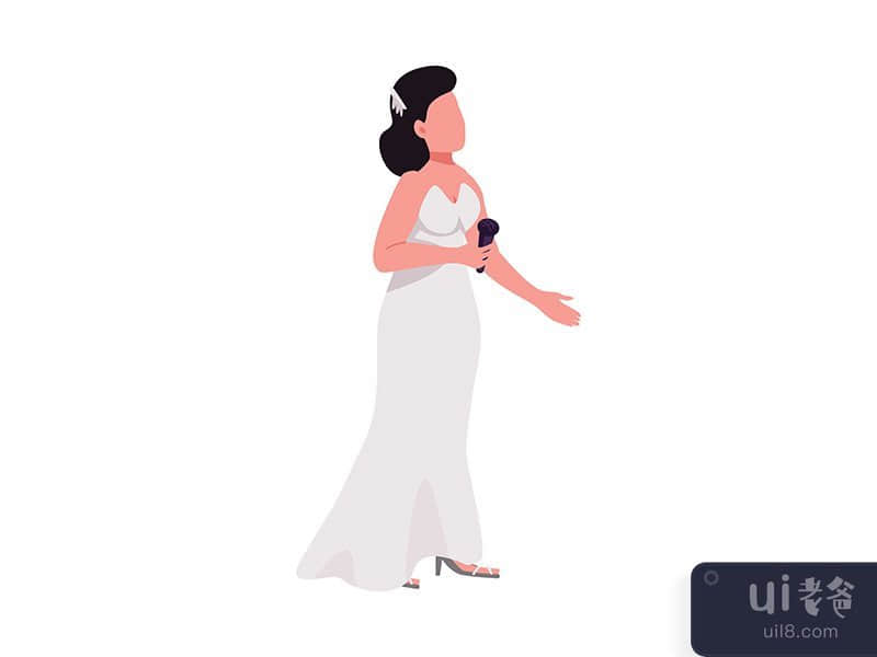 Beautiful bride with microphone semi flat color vector character