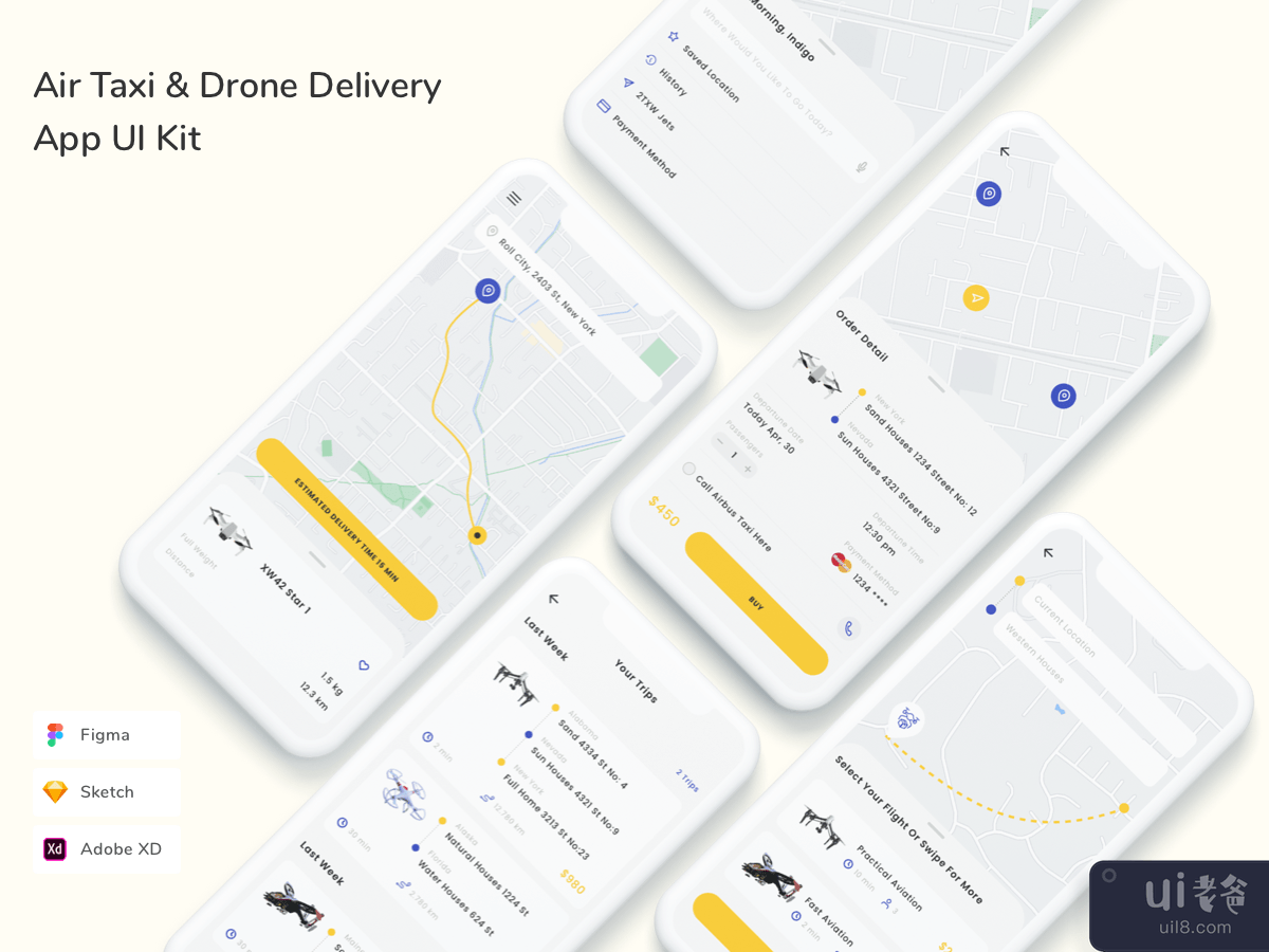 Air Taxi & Drone Delivery App UI Kit