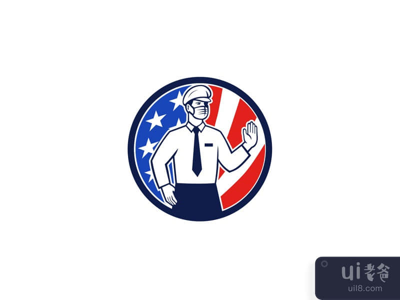 American Immigration Officer Mask Stop Hand Sign Icon