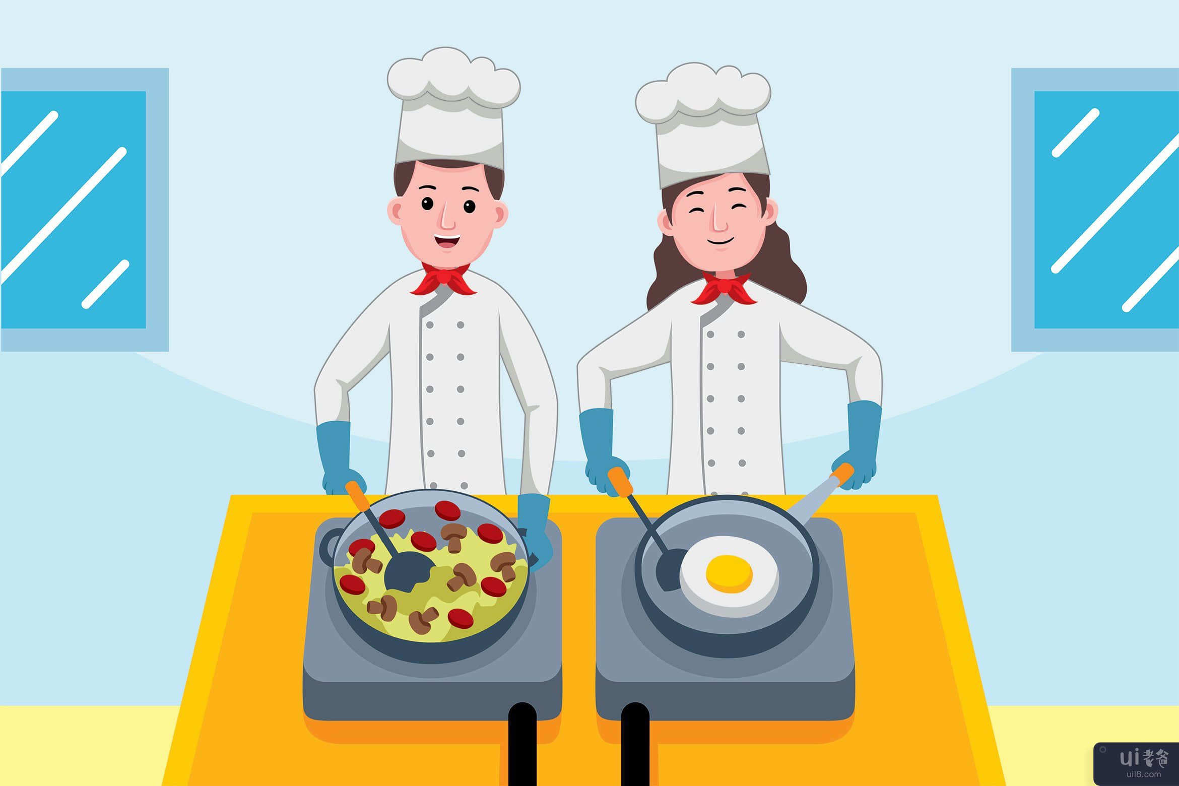 夫妇厨师职业矢量图(Couple Chef Profession Vector Illustration)插图2