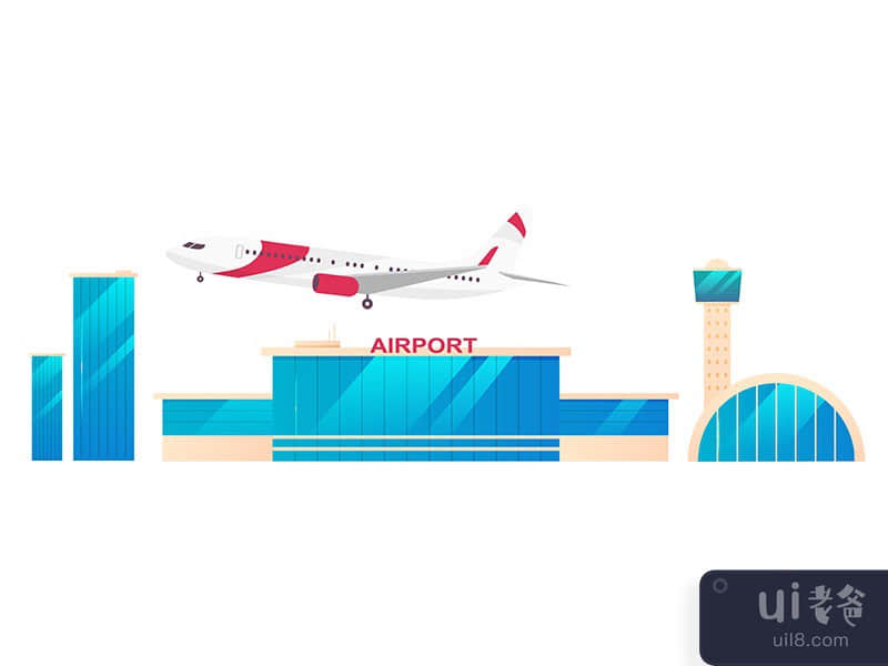 Airport flat color vector objects set