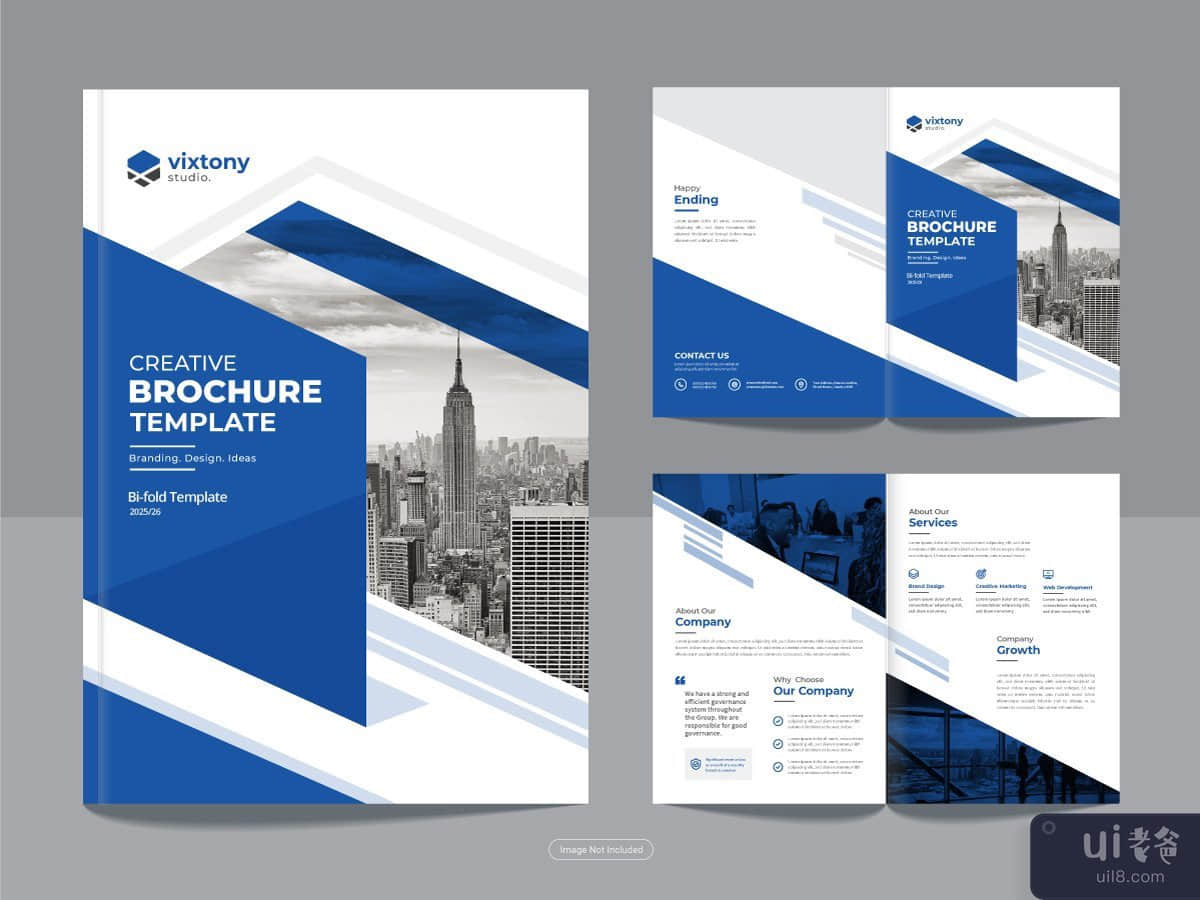 以 A4 格式清洁企业双折业务宣传册设计模板。(Clean corporate bi fold business brochure design template in A4 format.)插图2