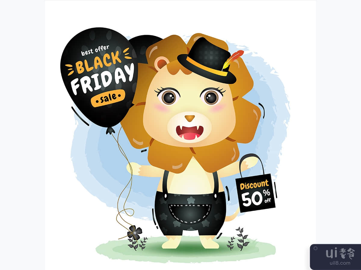 Black friday sale with a cute lion hold balloon promotion