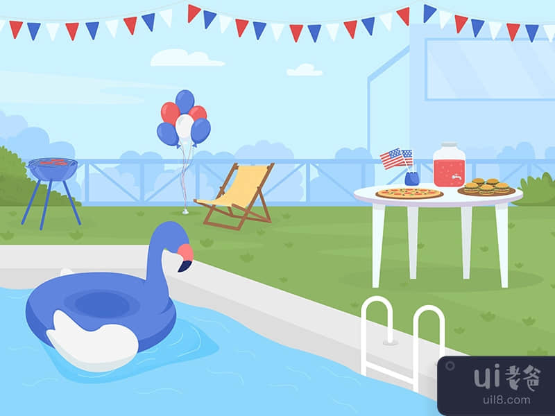 Celebrating Independence day of America at poolside vector illustration