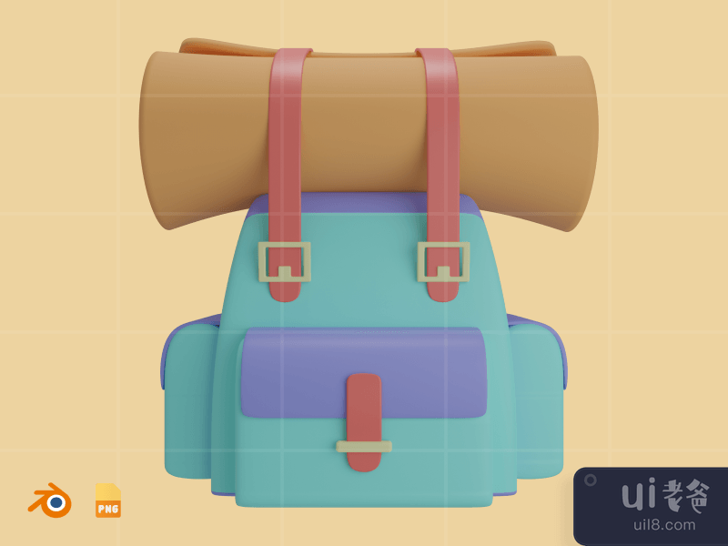 Backpack - 3D Travel & Holiday Illustration Pack (front)