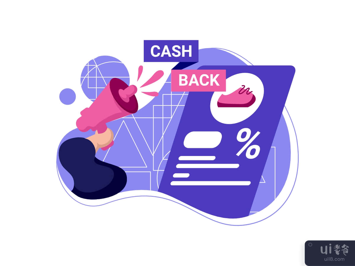 cashback ads icon flat Illustration for get vouchers discounts