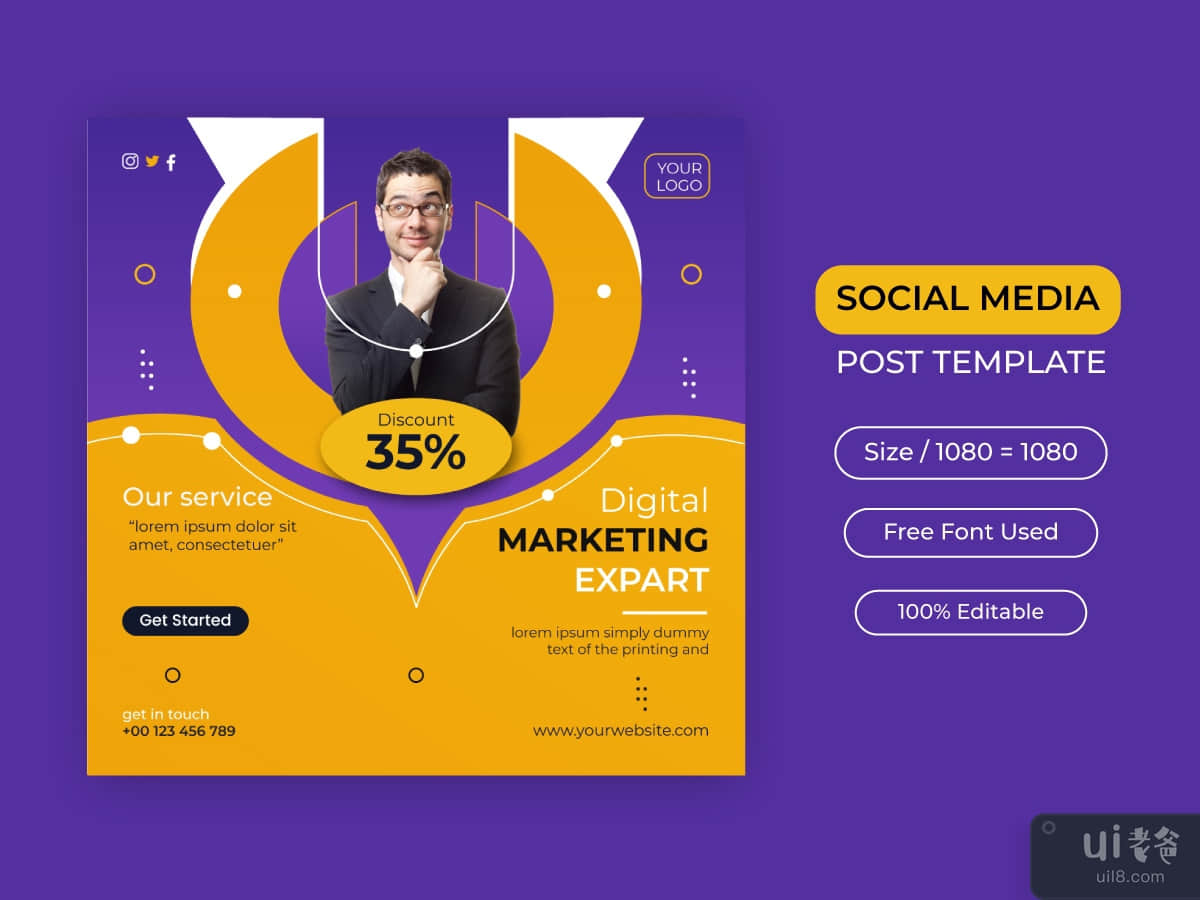 Corporate social media square banner digital marketing business template
