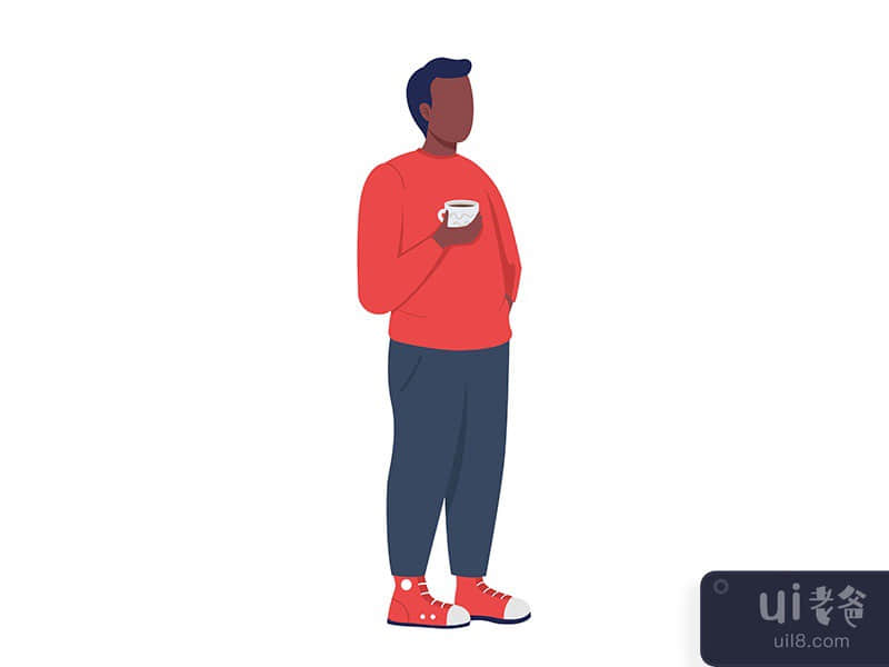 Casual man with coffee cup semi flat color vector character
