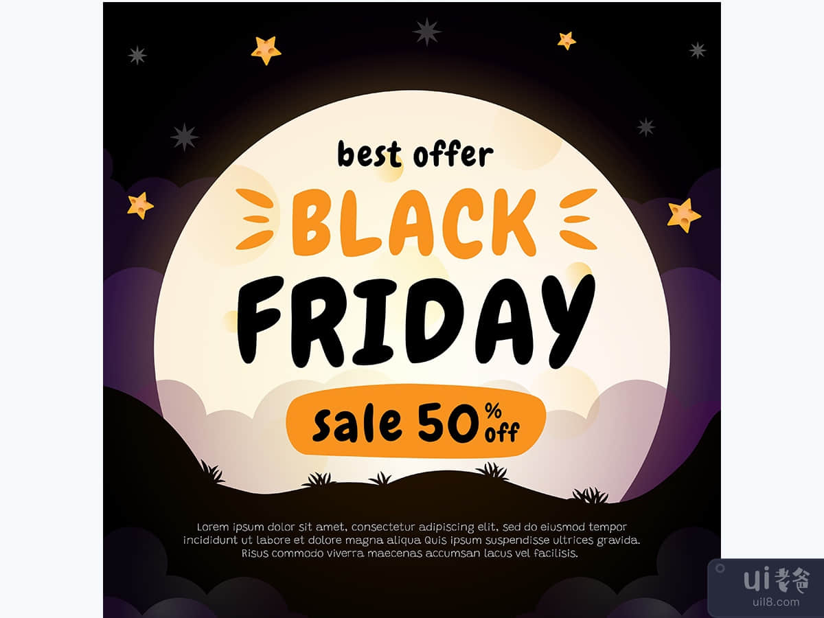 black friday sale banner with background full moon