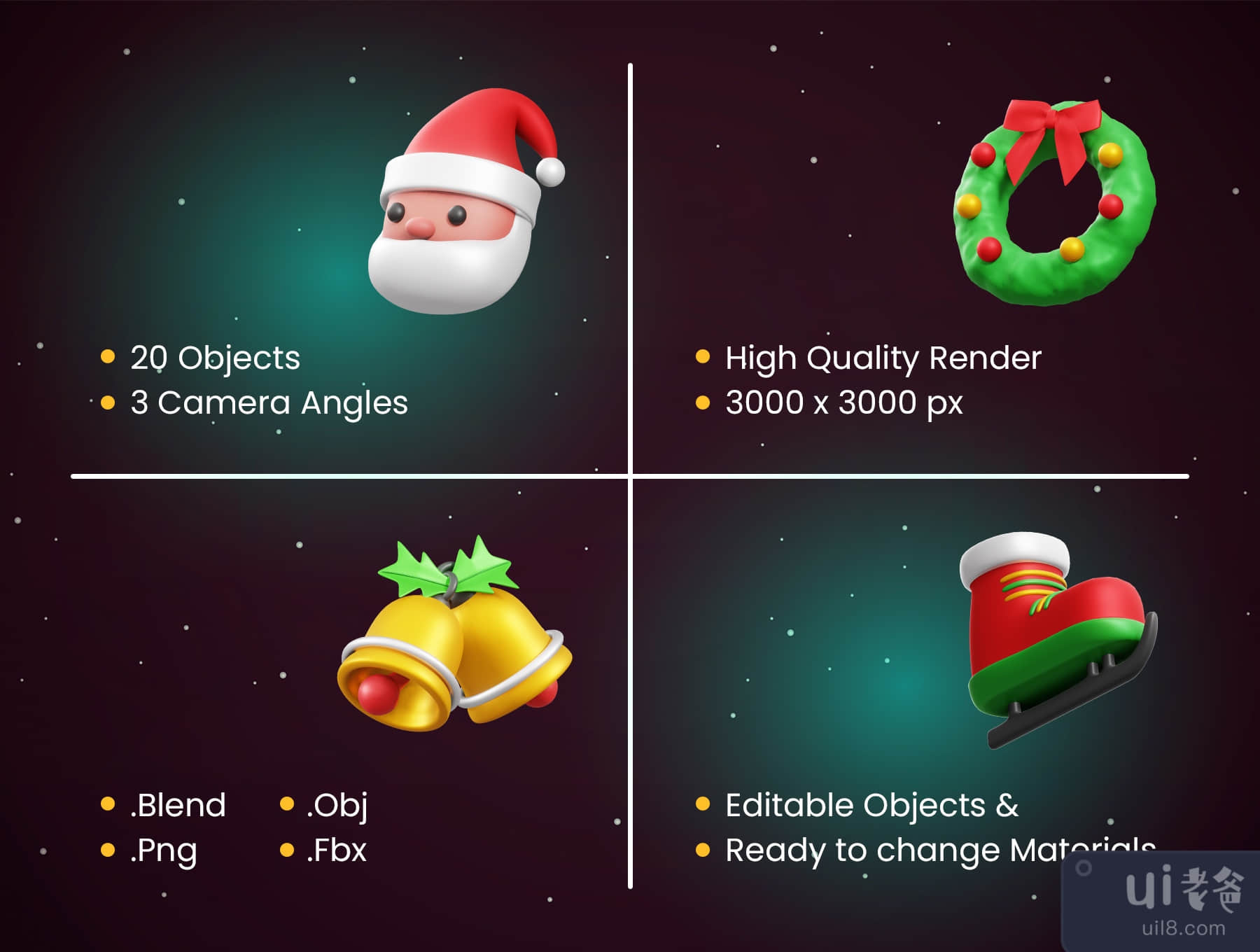 圣诞节3D图标 (Christmas 3D icons)插图1